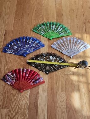 Set of 5 Lace Decorative Hand Fans - Red, Blue, Green, White, Black NEW